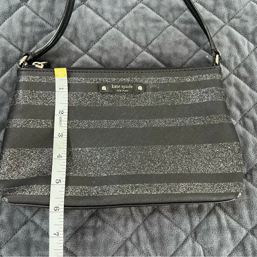 Kate Spade Crossbody Purse Bag Black Shimmery Sparkle Stripe Small Rectangle